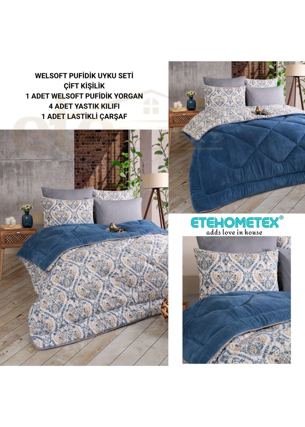 ETE HOMETEX ÇİFT KİŞİLİK WELSOFT UYKU SETİ AKSU İNDİGO 8696474231973